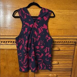 Banana Republic Eclectic Navy Magenta Abstract Floral Tie Back Halter Top Bold